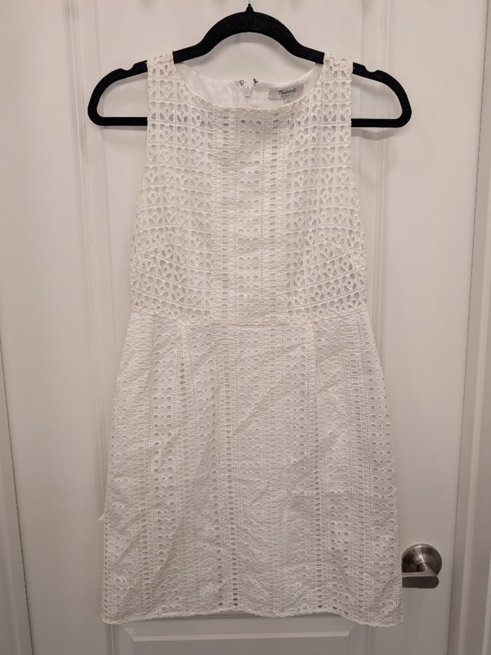 Madewell Womens SZ 0 White Eyelet Lace Sleeveless Mini Dress Shift Sundress